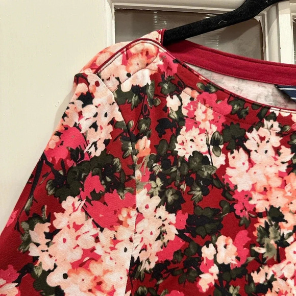 Lands’ End 3/4 Sleeve Hydrangea Floral Pink & Red Cotton Top Blouse Size XL 18 - Picture 3 of 11